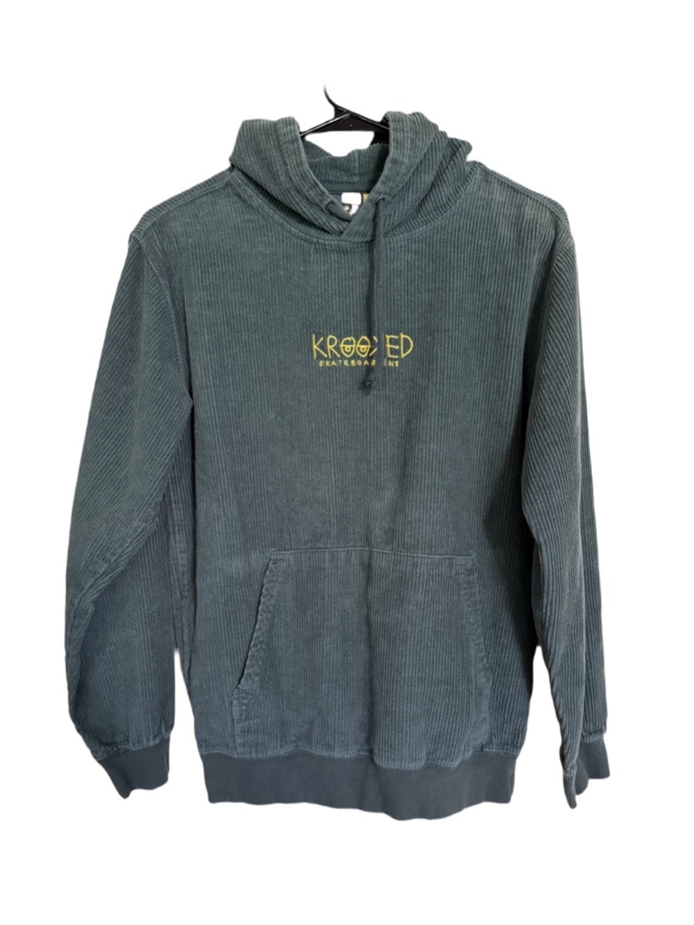 Krooked Skateboarding Green Corduroy Hoodie Logo Embroidered Size Small
